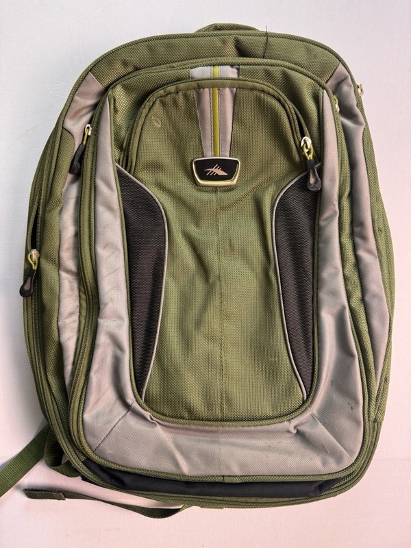 High Sierra Green Backpack Multiple Compartments Adjustable Straps Polyester
