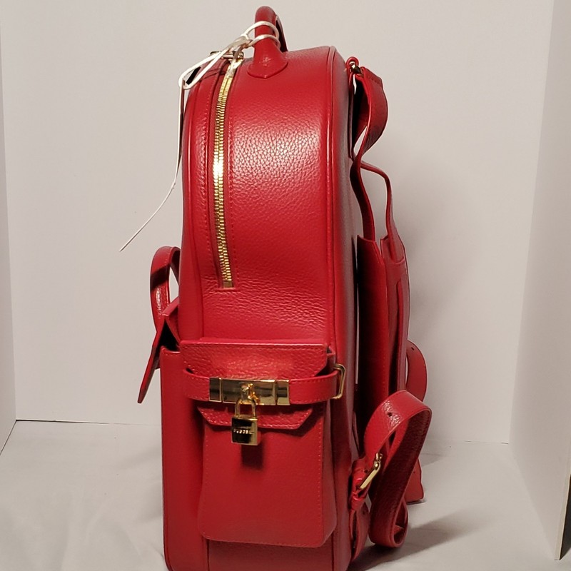 Authentic BUSCEMI Red Pebbled PHD Armaranto Backpack Gold Hardware Zip Padlock gallery
