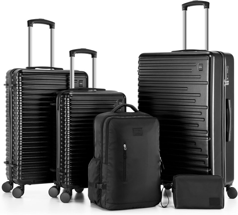 HOTEEL Luggage Set 5 Piece ABS+PC Material Durable Hardshell Carry on Suitcase