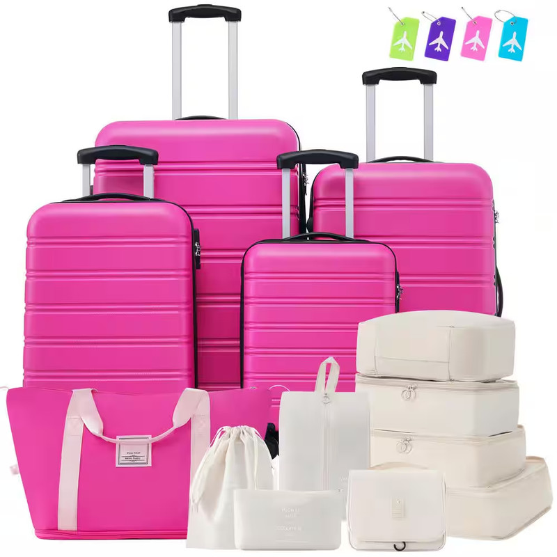 5-Piece Pink Expandable ABS Hardshell Spinner 16 In. 20 In. 24 In. 28 In. Luggag
