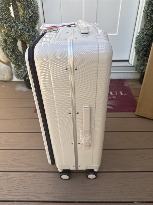 Hanke Lightweight Front Opening Checked-Medium 24” Luggage Ivory White New gallery
