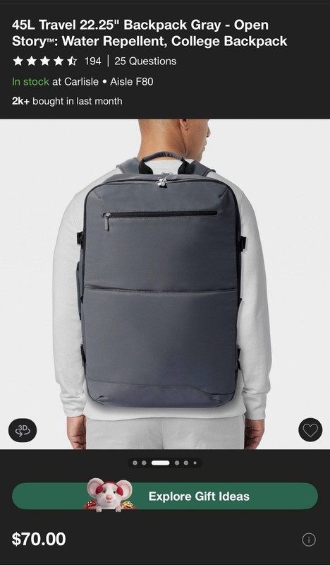 New Open Story 45L Travel Backpack Water Repellant – Gray