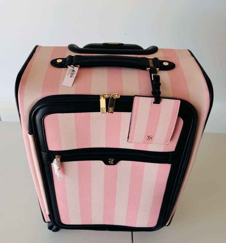 Victoria’s Secret Carry-on Luggage Suitcase, Makeup Pouch Case Travel Set Stripe gallery