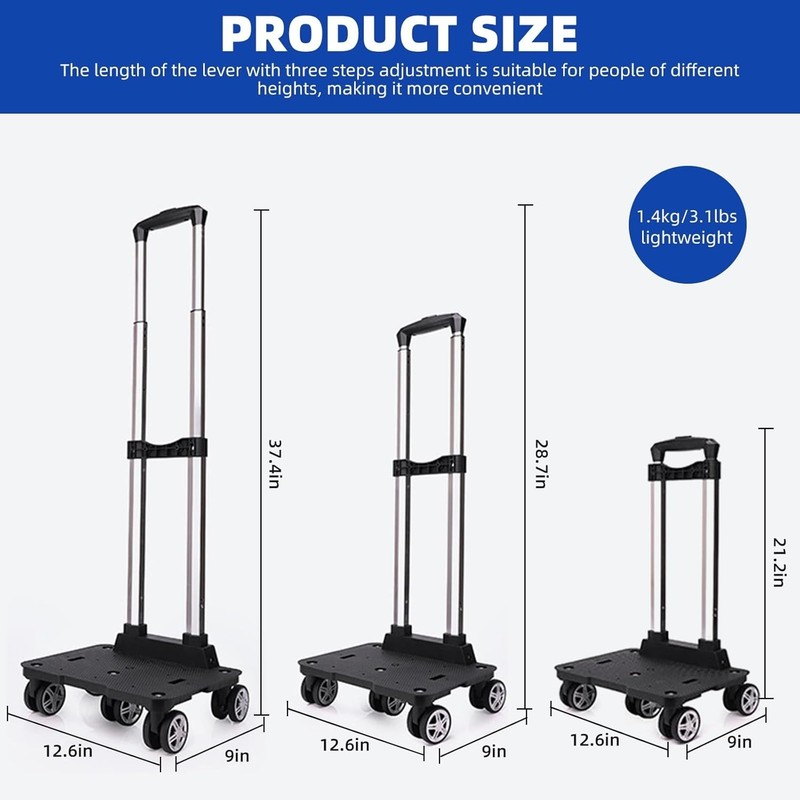 Backpack Trolley, Wheeled Folding Luggage Travel Cart Aluminum -Roller Carrier f gallery