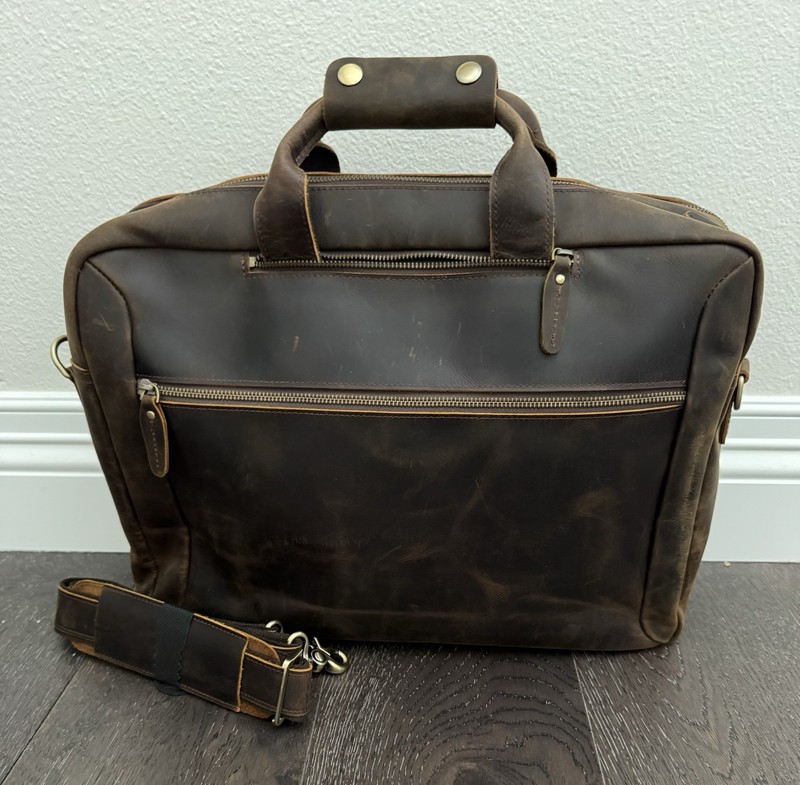 TIDING Leather 15.6 Inch Laptop Backpack Convertible Briefcase Brown Bag Tote