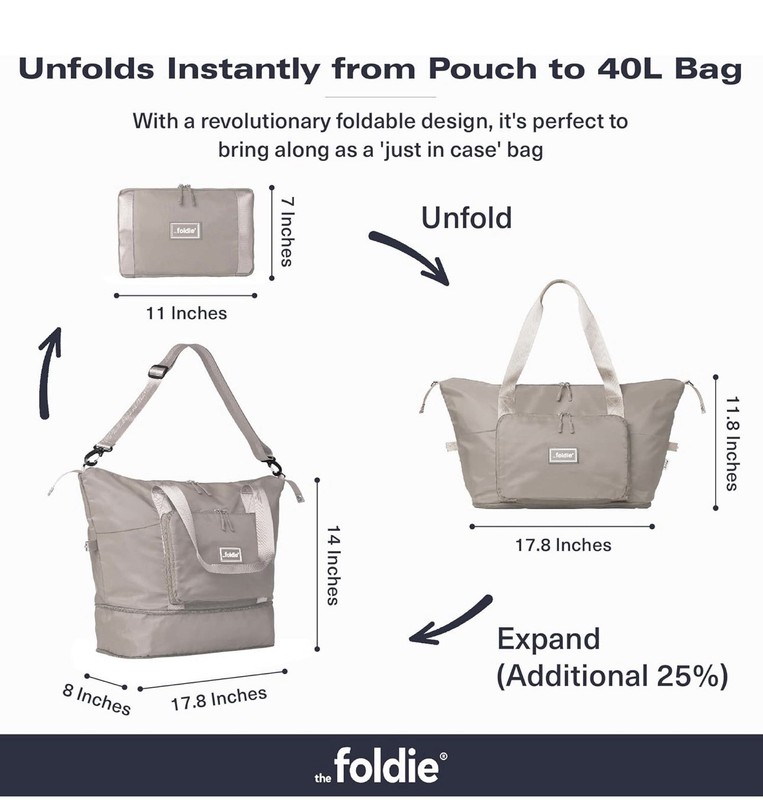The Foldie® 4.0 Travel Duffle - Water Resistant - Expandable Bottom - Beige gallery