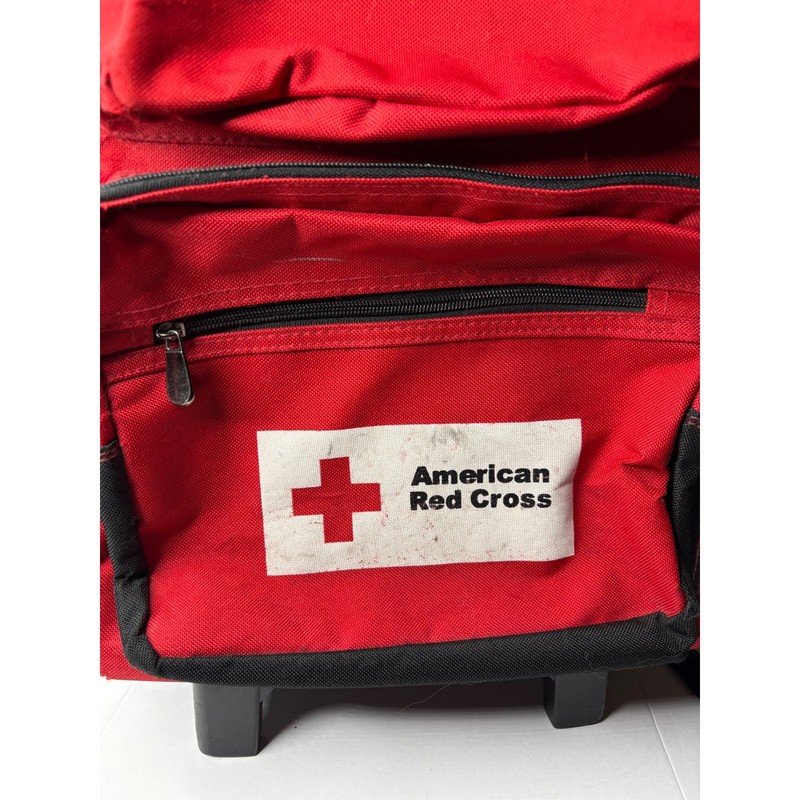 American Red Cross Rolling Backpack Red Canvas Emergency Utility Bag Wheels gallery