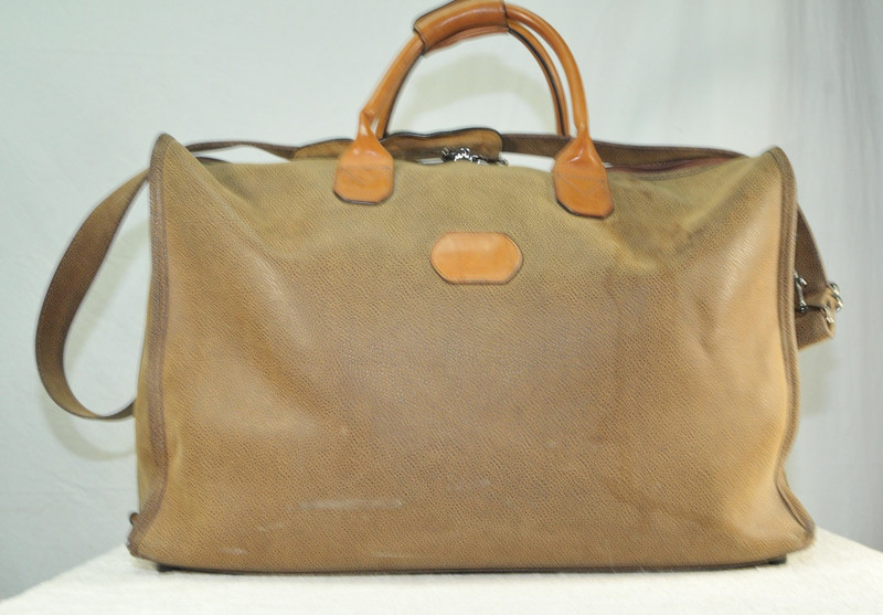 Jack Georges Top Zip Pebble Leather Duffel Bag Overnight Carry-On Bag Brown