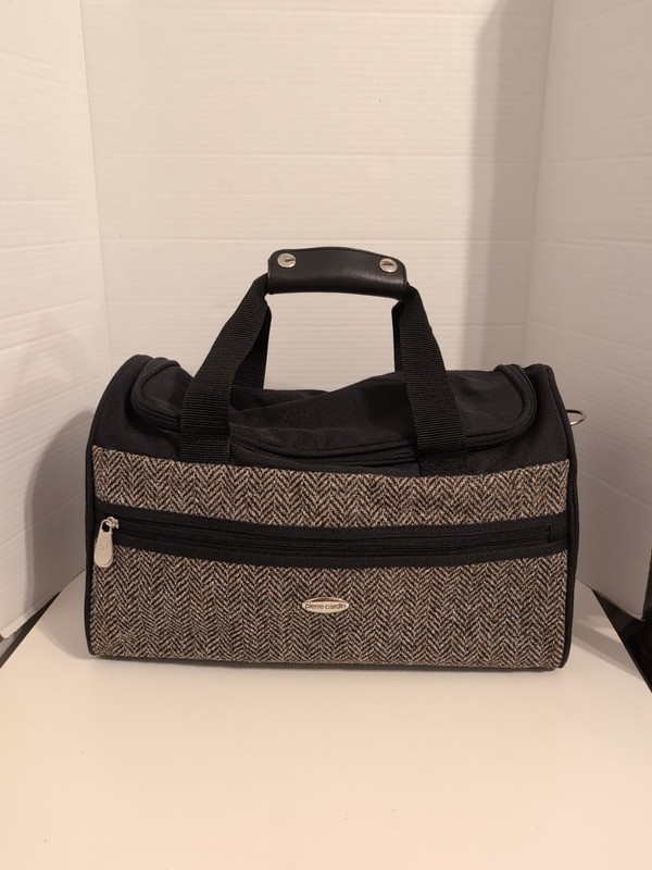 Vtg. Pierre Cardin Tweed Chevron Design Travel Overnight Weekender Bag