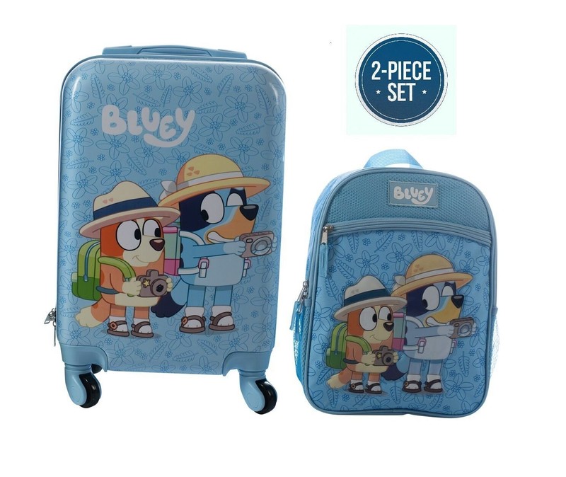 Bluey Kids Luggage and Backpack Set – 18″ Luggage With Wheels, 13.75″ Backpack