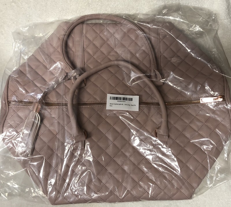Ms Lovely Quilted Leather Weekender Travel Duffel Bag/Dusty Pink-NEW!