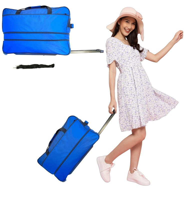 Large 30 Inch 60LB Capacity Rollin Duffle Bag Adjustable Suitcase Luggage BLUE