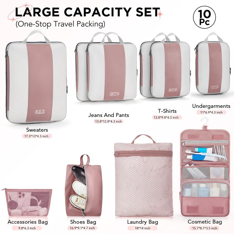 10 Set Compression Packing Cubes for Travel Essentials,Compressible Expandabl... gallery