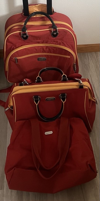 3 Pc Set Baggallini Rolling LUGGAGE CarryOn Travel Duffle Bag Purse Weekender