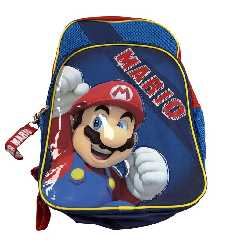 Nintendo Super Mario Kids Backpack Blue 3D EVA Front Zip Mesh Pockets Youth NWOT