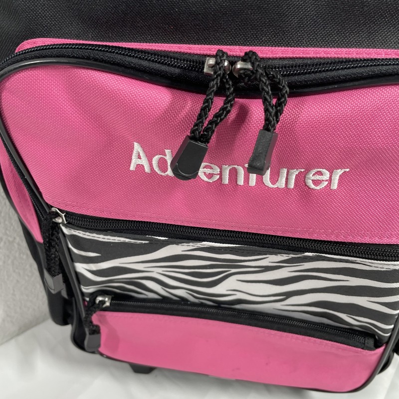 Double Handle Rolling Backpack Carry On, 6 Pocket, 17" Black Pink Zebra Print. gallery
