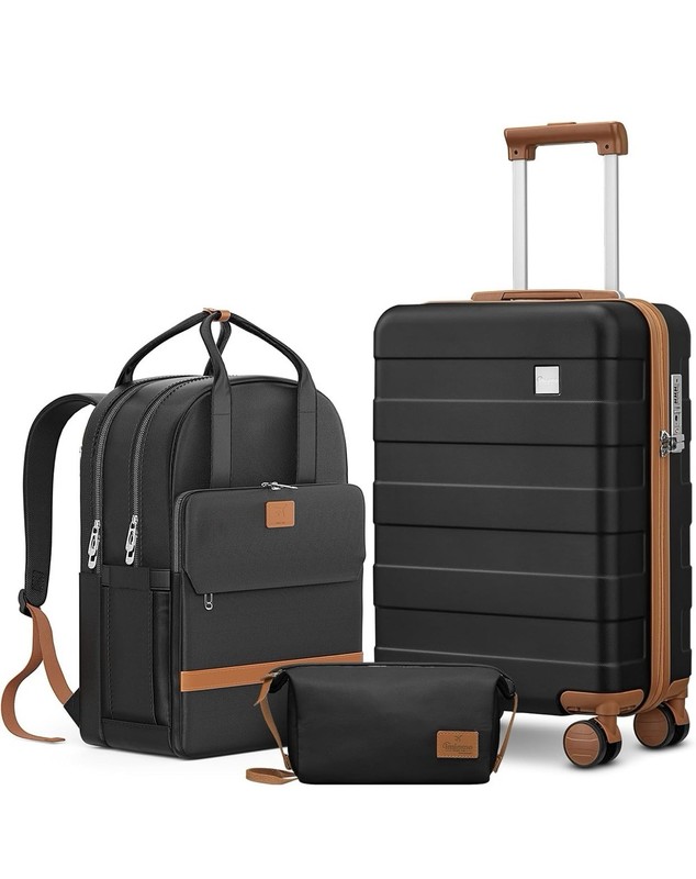Hard Shell 20 Inch Carry on Luggage 3 Piece Set W/ Travel Backpack Lightweight