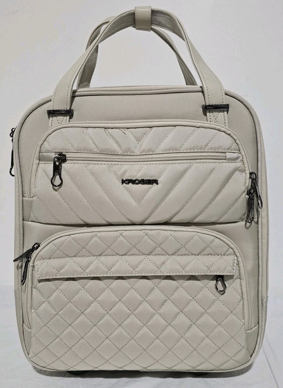 KROSER Carry On Multi-Functional, 16-inch Lightweight Overnight Suitcase - White gallery