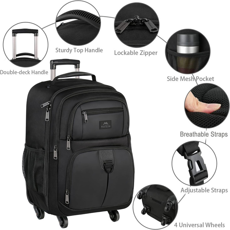Rolling Backpack with 4 Wheels, 17 Inch Roller Travel Laptop Backpack for Women gallery