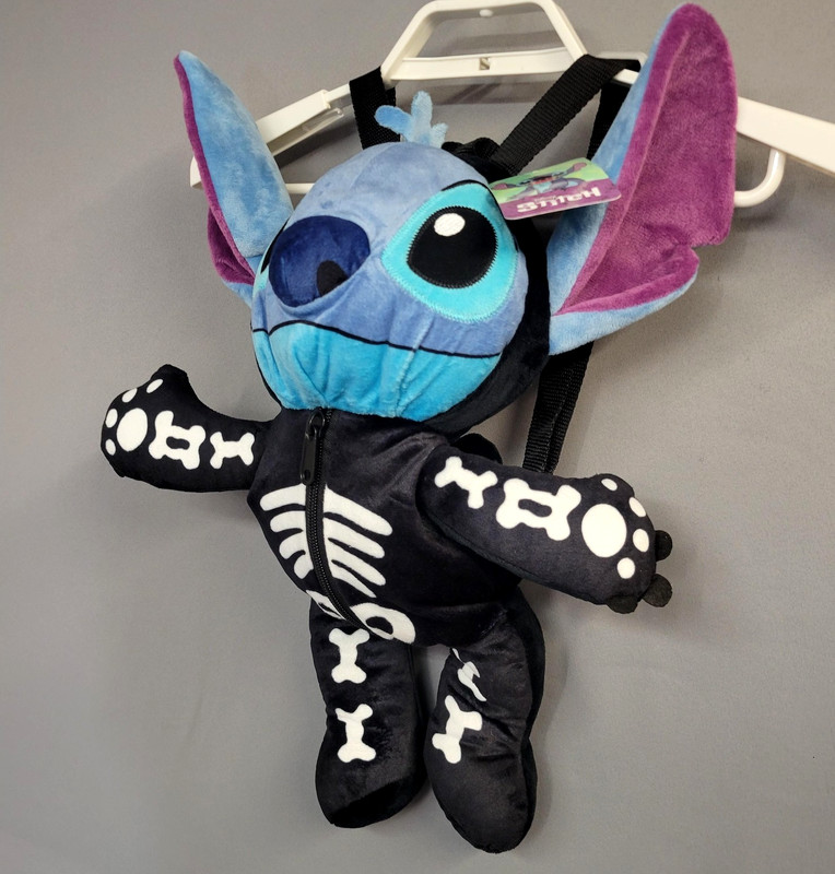 Disney Lilo & Stitch Plush Skeleton Backpack Halloween Zip Adjustable Straps gallery