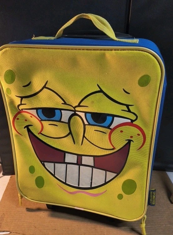 Vintage SpongeBob SquarePants Collapsible Wheel Fabric Rolling Travel Suitcase
