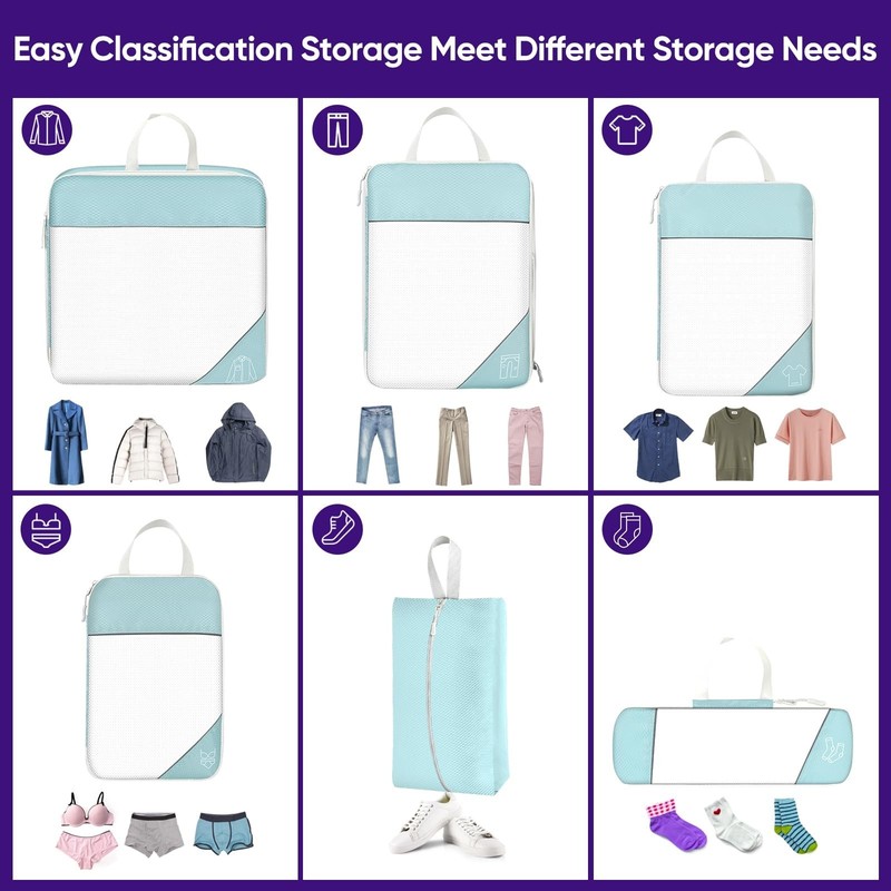 Compression Packing Cubes for Suitcases 6 Set Travel Luggage Organizer Packin... gallery