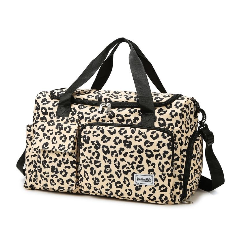 Leopard Print Large Capacity Travel Bag Multi Pocket Leisure Shoulder Tote