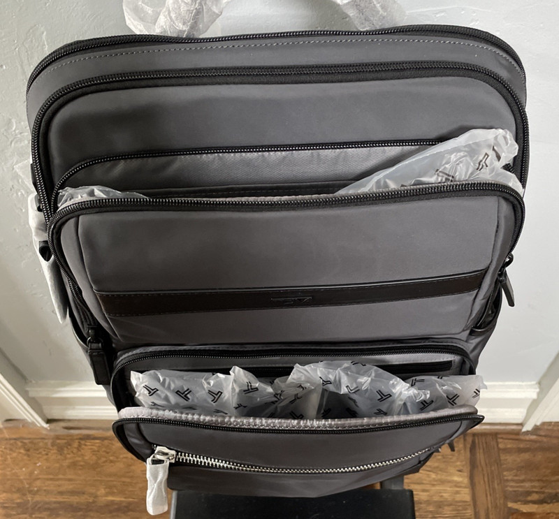 TUMI Backpack Nylon Poly Gray 2 Front Pockets Side Pockets Zipper Back Strap gallery