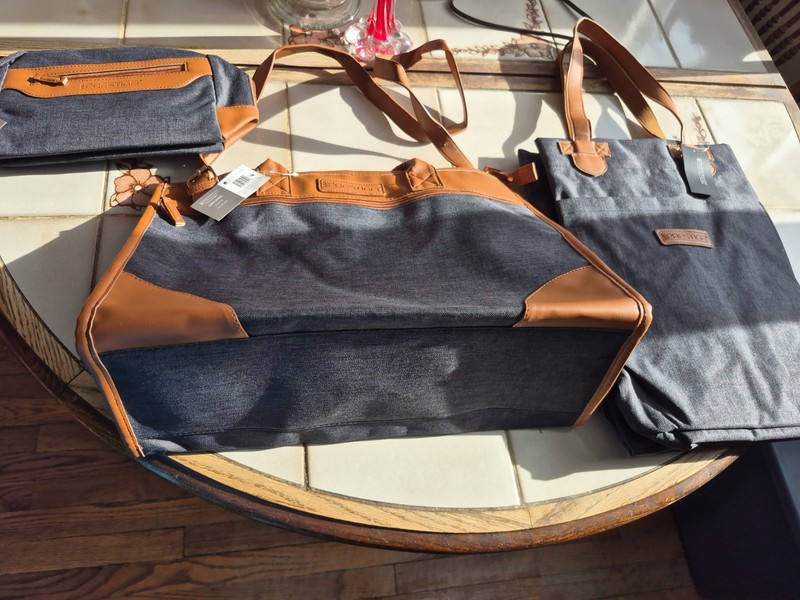 Set 3 Prestige Carry On Bag Convertible Backpack + Black Tan Denim Travel Casual