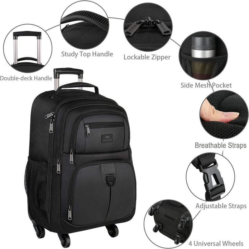 Rolling Backpack with 4 Wheels, 17 Inch Roller Travel Laptop Backpack for Women gallery