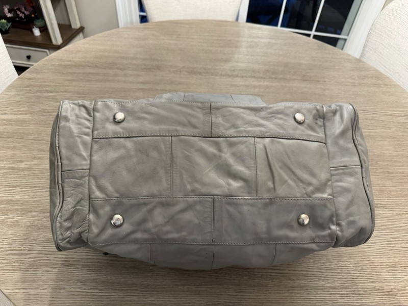 Vintage Gray Leather Duffle Bag Overhead Travel 21” Ideal zip Patchwork Inside gallery
