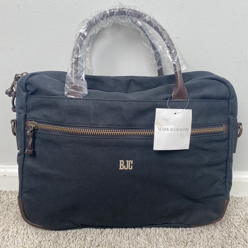 Mark & Graham Mercer Briefcase Work Bag Waxed Canvas Black No Strap