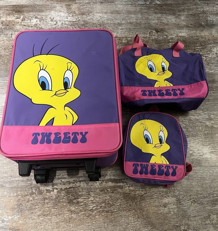 Vintage Looney Tunes Tweety Bird Pink And Purple Kids Luggage Set