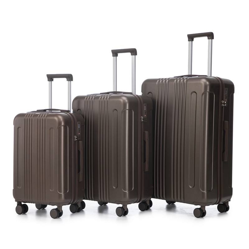 3PC Carry On Luggage Set ABS Hard Shell Spinner Wheels TSA Lock Brown