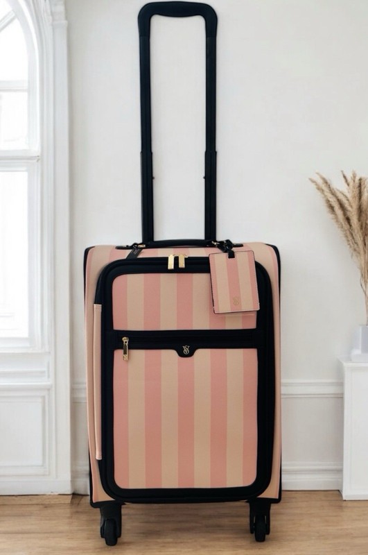 Victoria’s Secret Carry-on Luggage Suitcase, Makeup Pouch Case Travel Set Stripe gallery