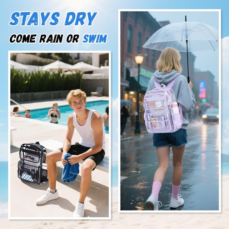 Large Clear Backpack Transparent Heavy Duty School PVC Bookbag See Through Ba... gallery