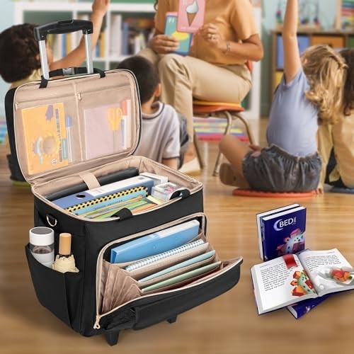 Multifunctional Rolling Teacher Bag with Laptop Compartment & Detachable Dolly, gallery