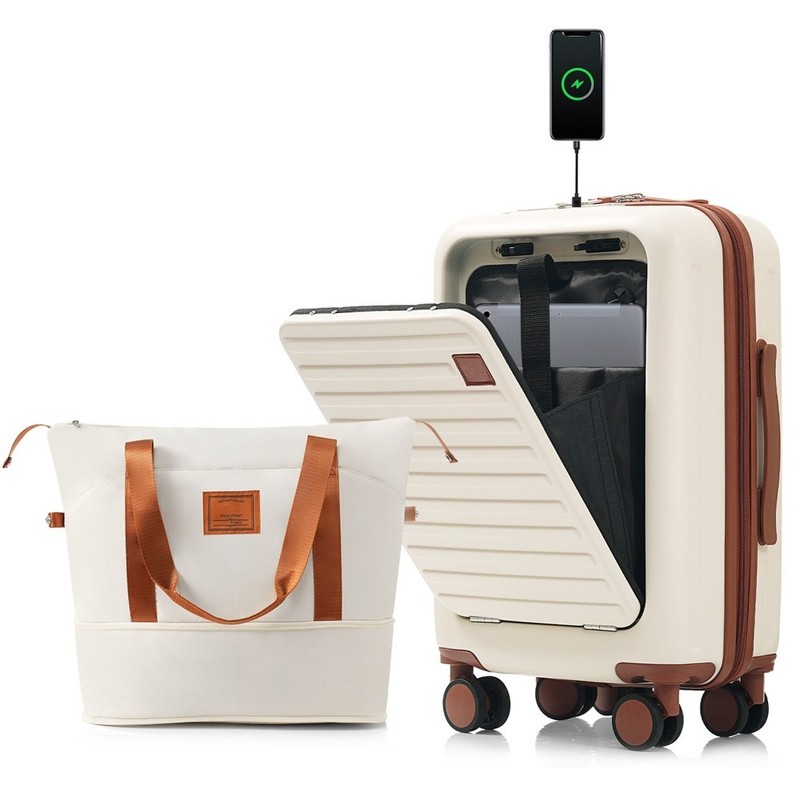 Expandable Travel Bag Set, ABS Hard Shell Two-piece suitcase set with USB Port