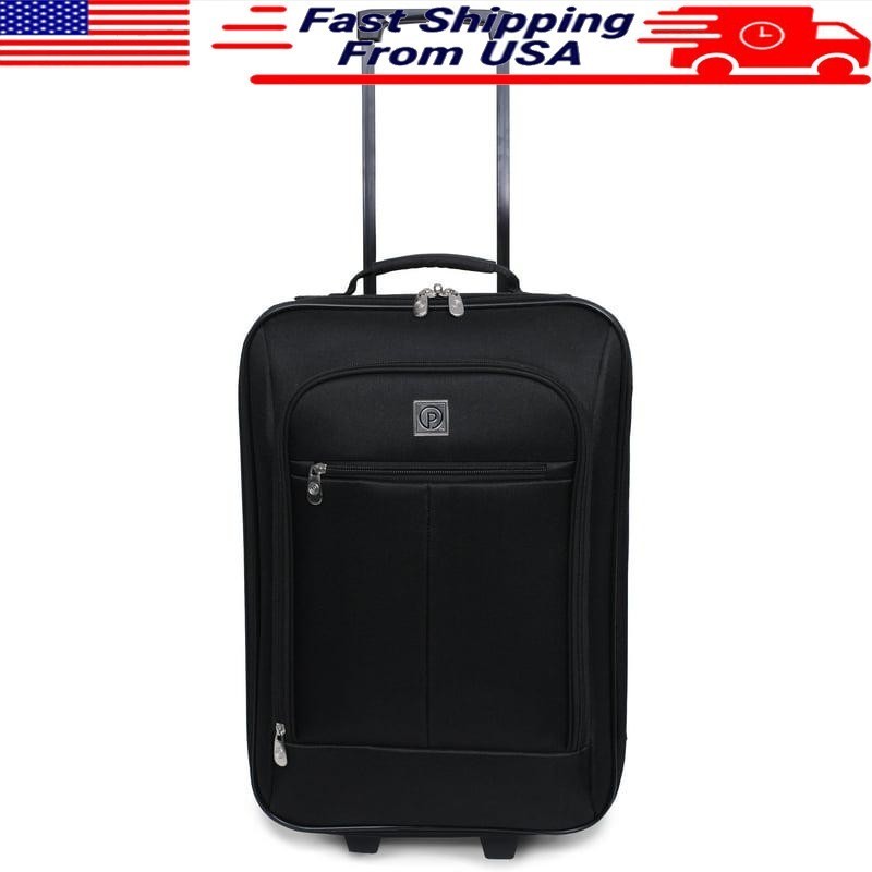 Softside Pilot Carry-on Luggage 18″ Inline Skate Wheels Telescopic Handle Black