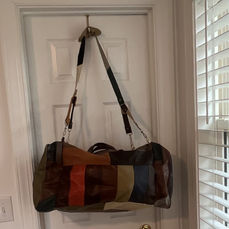 Patchwork Leather Multicolor Duffle Bag with Adjustable Straps made in Mexico