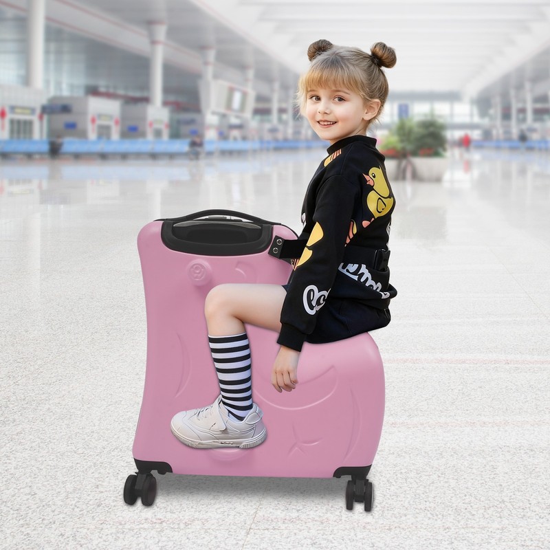 20″ Kid Ride-on Trolley Case Portable Children’s Suitcase Cart w/ Sticker Sheets