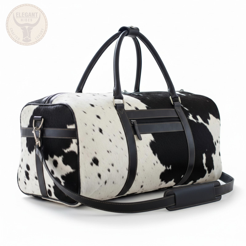 Cowhide Hair On Leather Duffle Bag | Real Leather Weekender Travel Carry On Bag
