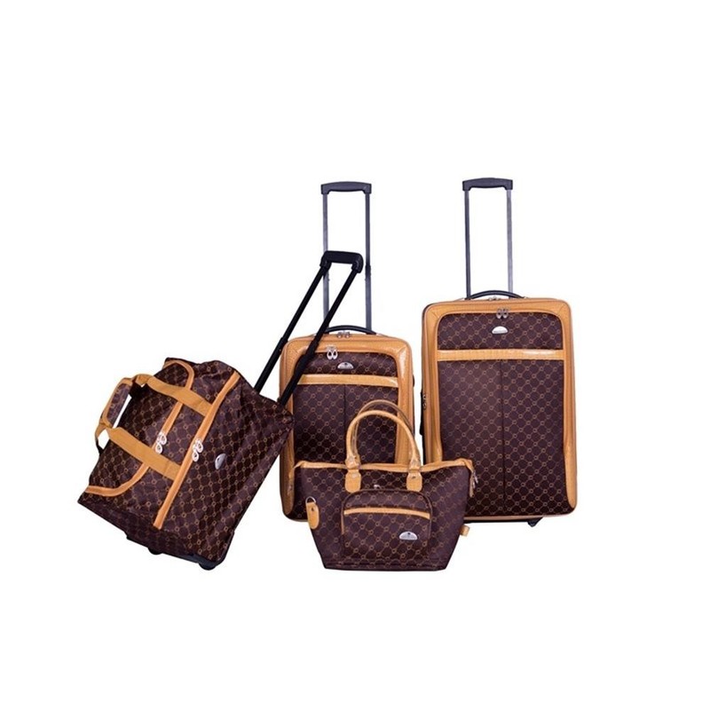 Pemberly Row Traditional Polyester 4-Piece Luggage Set in Chocolate