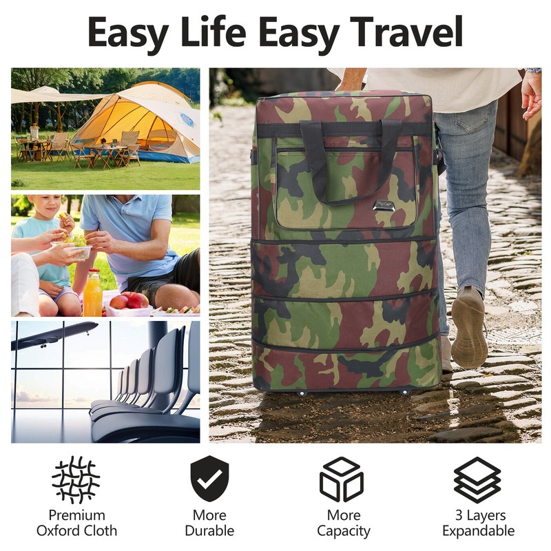 30″ Expandable Rolling Duffle Bag With 4 Wheels Luggage Spinner Foldable Suitcas
