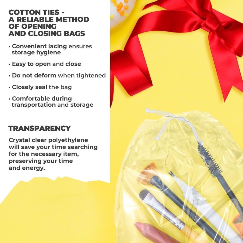 Clear Drawstring Bags Waterproof 2 Mil Polyethylene Travel 100 Count 4 x 6 in gallery