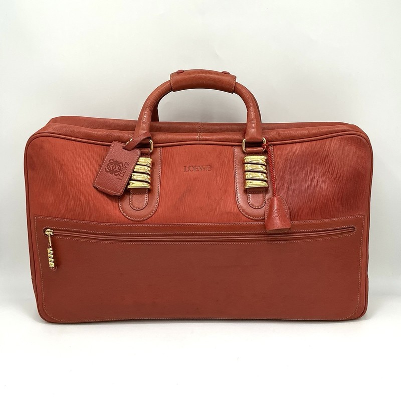 Loewe Orange Leather Weekend Travel Business Garment Bag Suitcase Duffle Zip 20”
