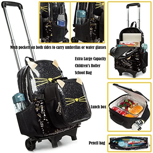 School Rolling Backpack for Kids - 3PCS Cat Luggage Set With Black-220223-l gallery