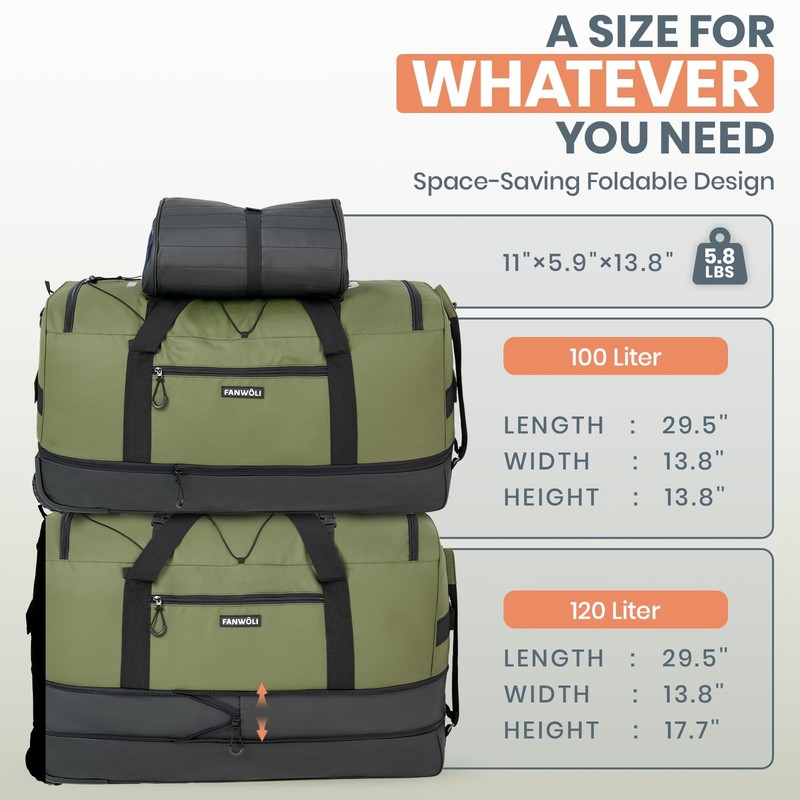 Collapsible Expandable 100L-120L Large Rolling Duffle Bag 30" Waterproof Travel gallery