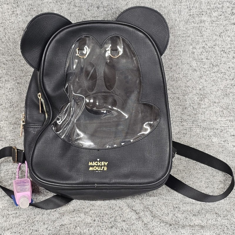 Disney Mickey Mouse Mini Backpack Black Faux Leather Bioworld Ears Clear Window