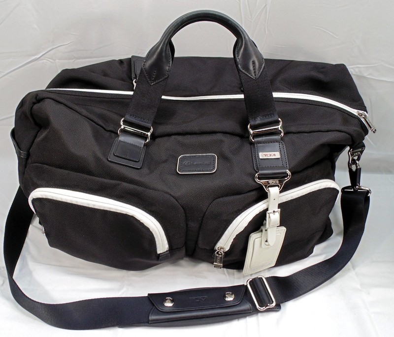 Tumi Lexus Weekender Duffle Tote Bag Black Nylon White Stitching Limited Edition